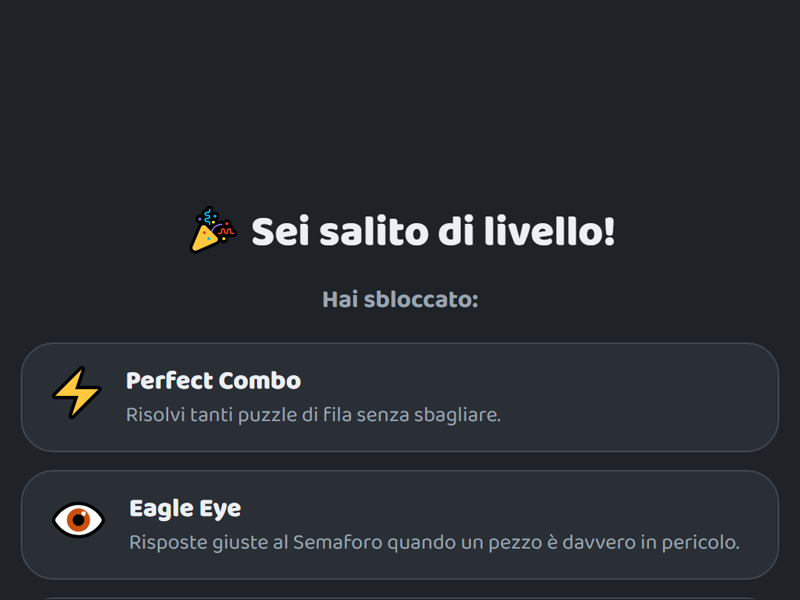 La schermata «Sei salito di livello!» con le novità appena sbloccate.